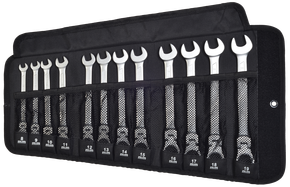 Combination ratchet spanner set, 8-19 mm, with joint, 12-piece