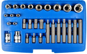 Combination screwing set, 1/4"+3/8", T- and E profile, 30-piece