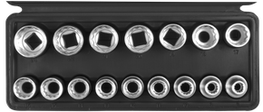 Spanner sockets, 1/2", double hexagon, 8-24 mm, 16-piece