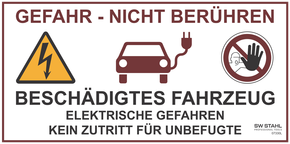 Adhesive label for damaged e-vehicles