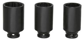 IMPACT spanner sockets,  1/2", double hexagon, 30-36 mm, deep, 3-piece