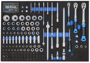 Tool assortment, Sockets 1/4“, 3/8“, 1/2“, with ratchets, 167-piece